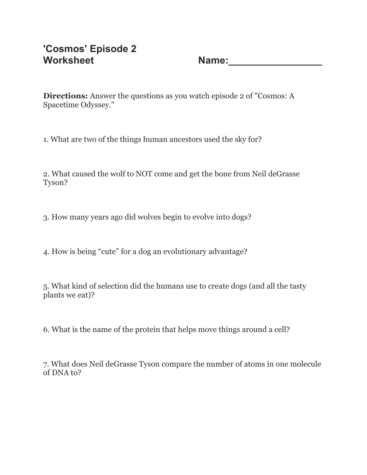 Cosmos Episode 21 Worksheet Answers