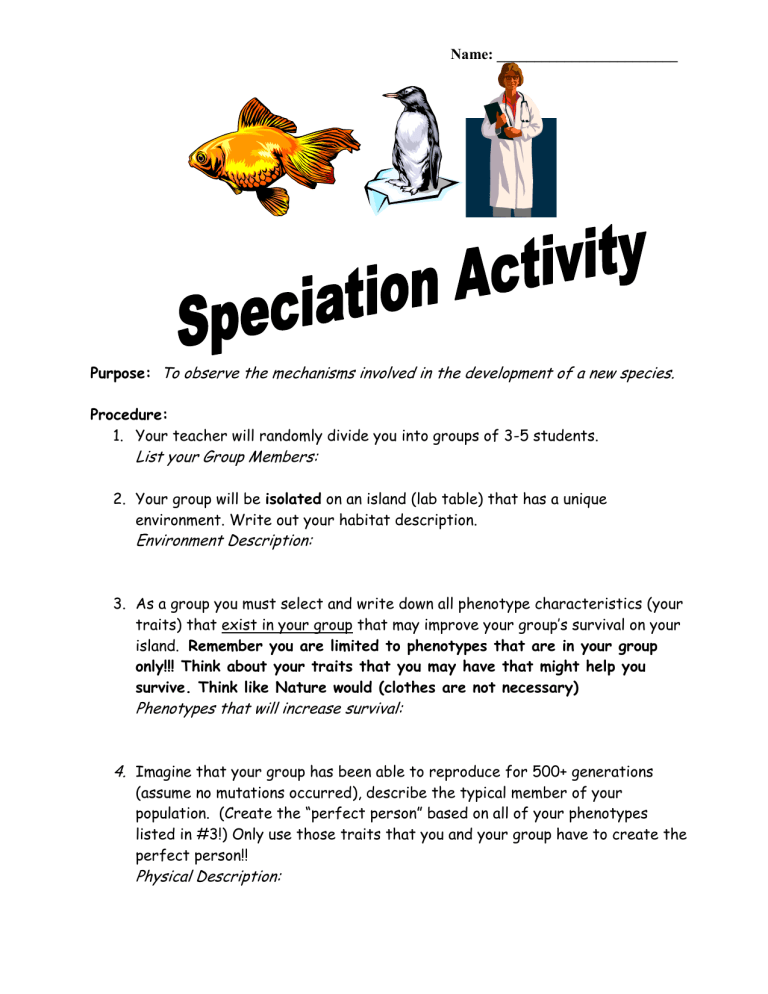 speciation case study activity