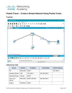 Lab2 - 2.1.1.5 Packet Tracer - Create a Simple  Network Using Packet Tracer