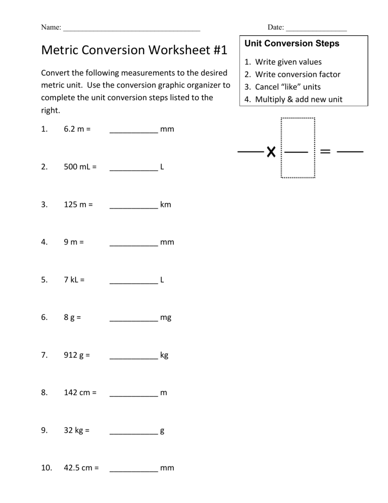 Metric Conversion Worksheet 1