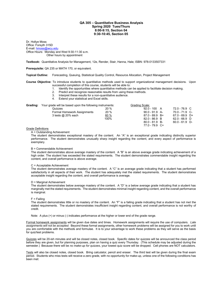 Wcu Spring 2022 Exam Schedule Qa 305 01 Spring 2020 (1)