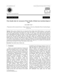 Water Quality Index for Assessment of Water Quality of Duhok Lake, Kurdistan Region of Iraq