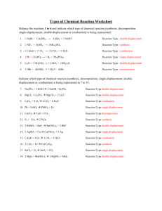 Types of Chemical Reaction Worksheet answers