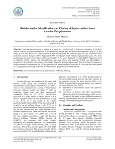 Bioinformatics, Identification and Cloning of β-galactosidase from Lactobacillus plantarum