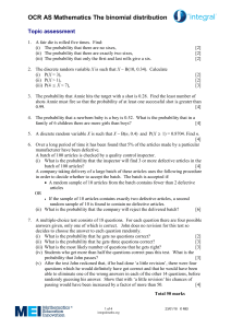 OCR AS - Binomial distribution Topic assessment 