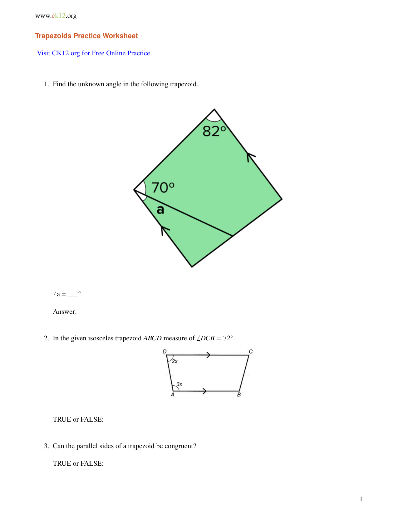 Area Of Trapezoid Worksheet