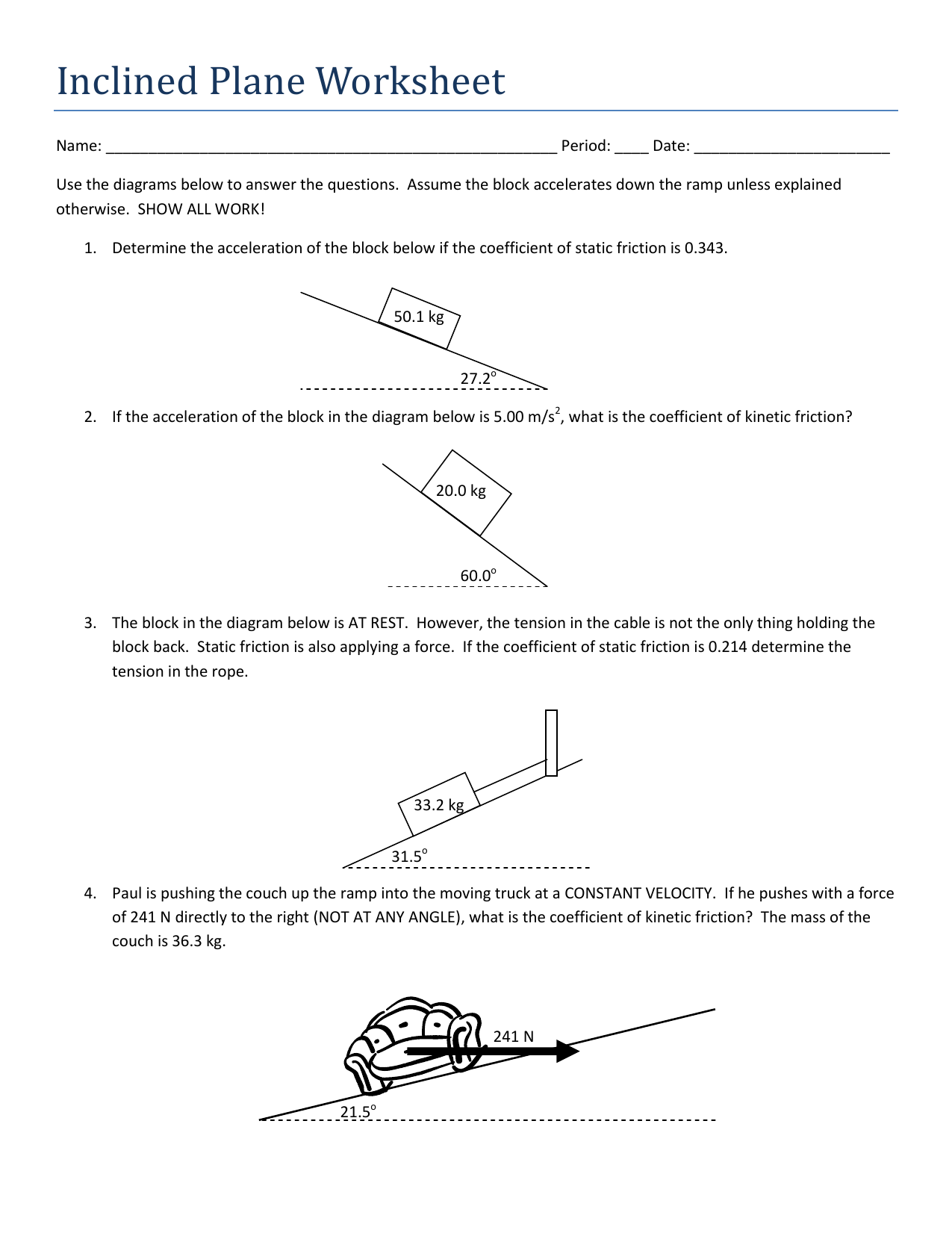 Coefficient Of Friction Worksheet Answers