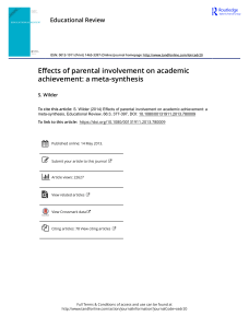 Effects of parental involvement on academic achievement a meta synthesis