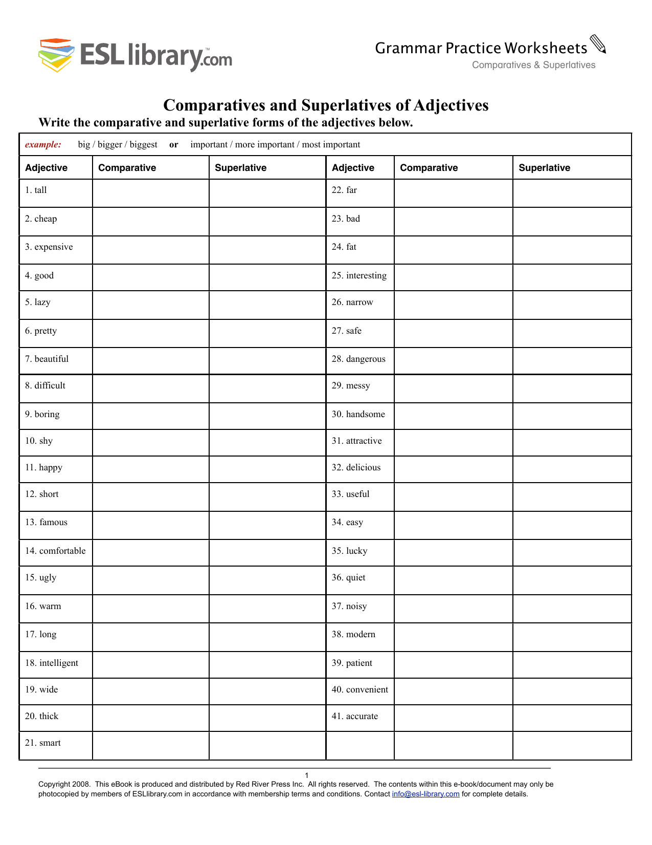 Comparatives Superlatives Worksheet With Answers 1