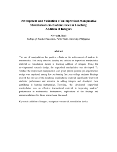 Development and Validation of an Improvised Manipulative Material as Remediation Device in Teaching Addition of Integers