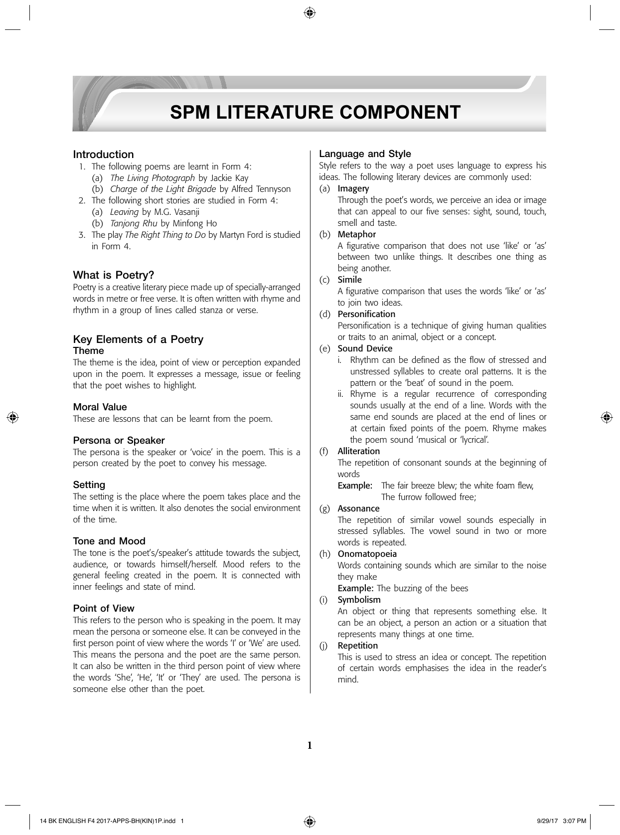 Literature Component Notes Form 4