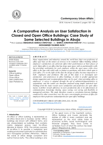 A Comparative Analysis on User Satisfaction in   Closed and Open Office Buildings: Case Study of Some Selected Buildings in Abuja 
