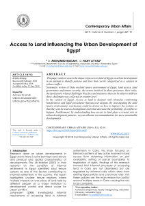 Access to Land Influencing the Urban Development of Egypt