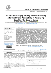 The Role of Changing Housing Policies in Housing Affordability and Accessibility in Developing Countries: The Case of Kenya 