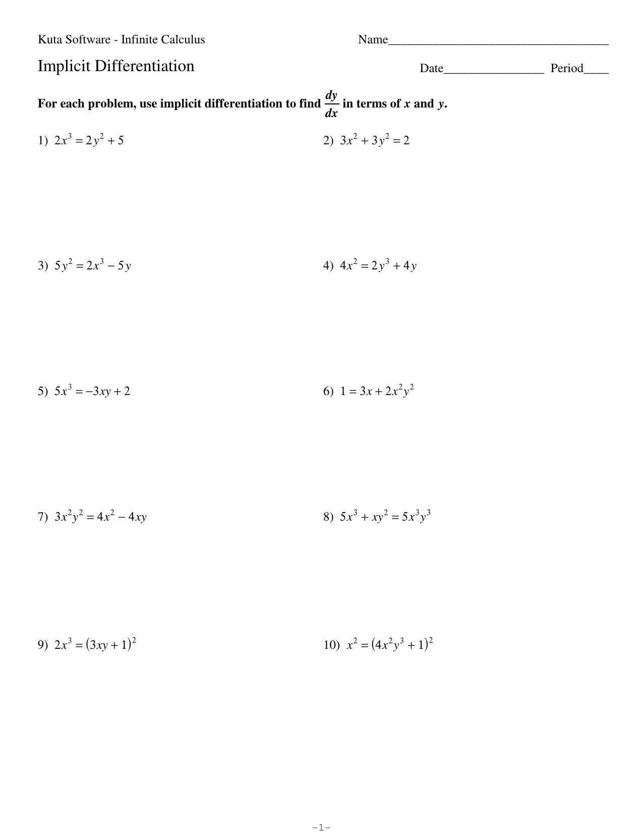 Sheet 1 Implicit Diff