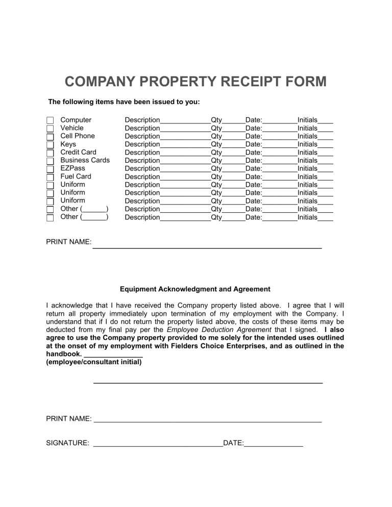 Company Property Receipt Approved