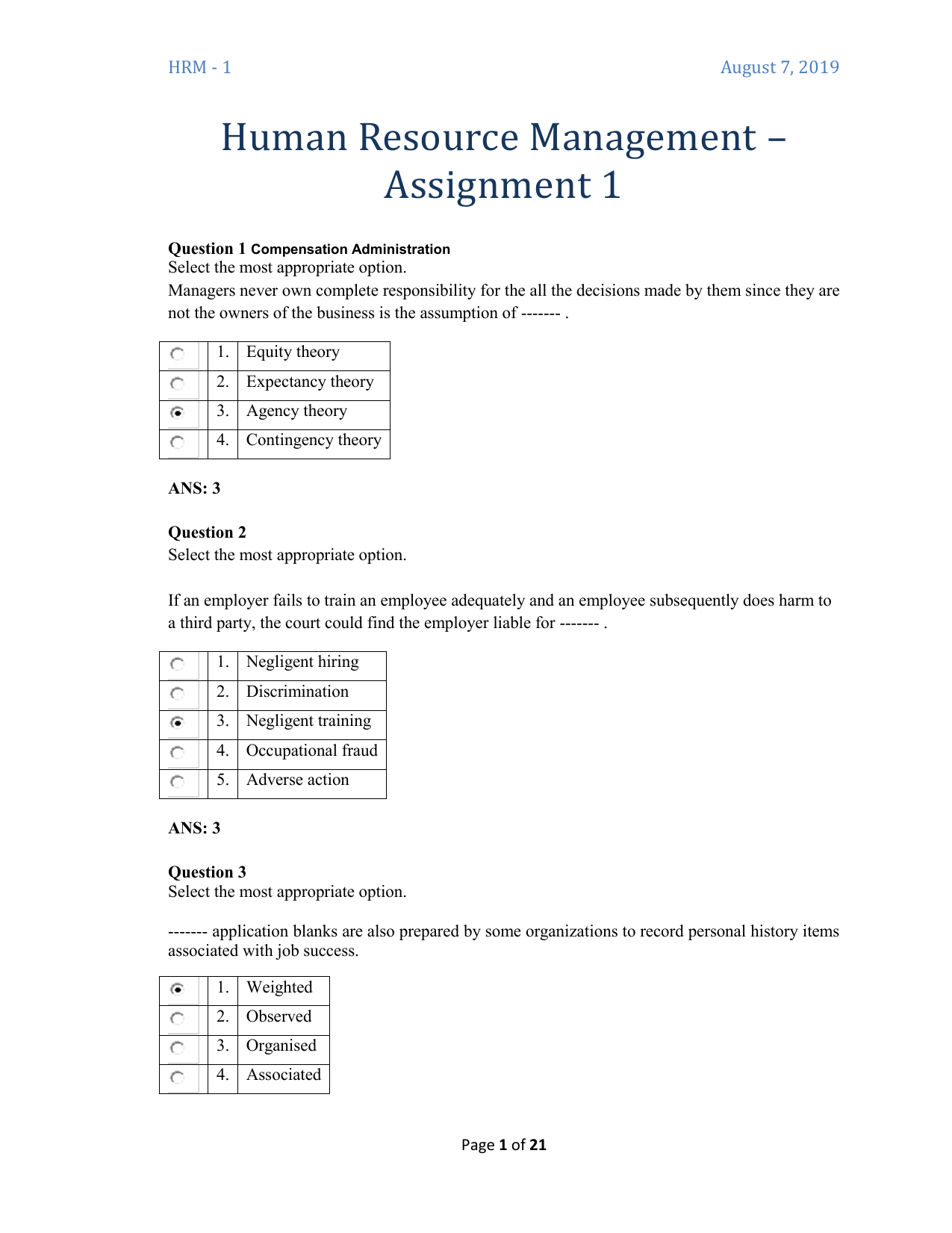 assignment of managing human resources
