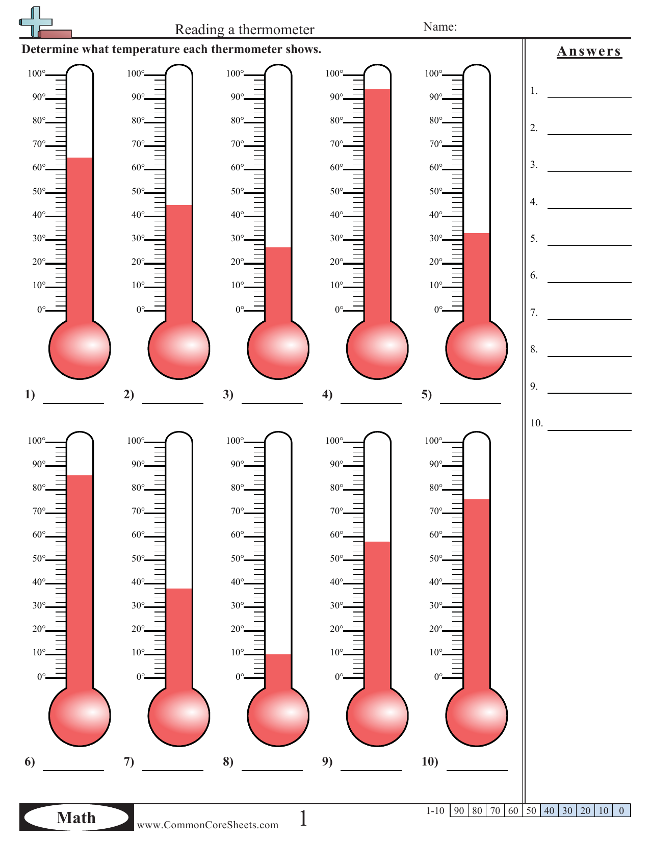 Year 5 Temperature Worksheet