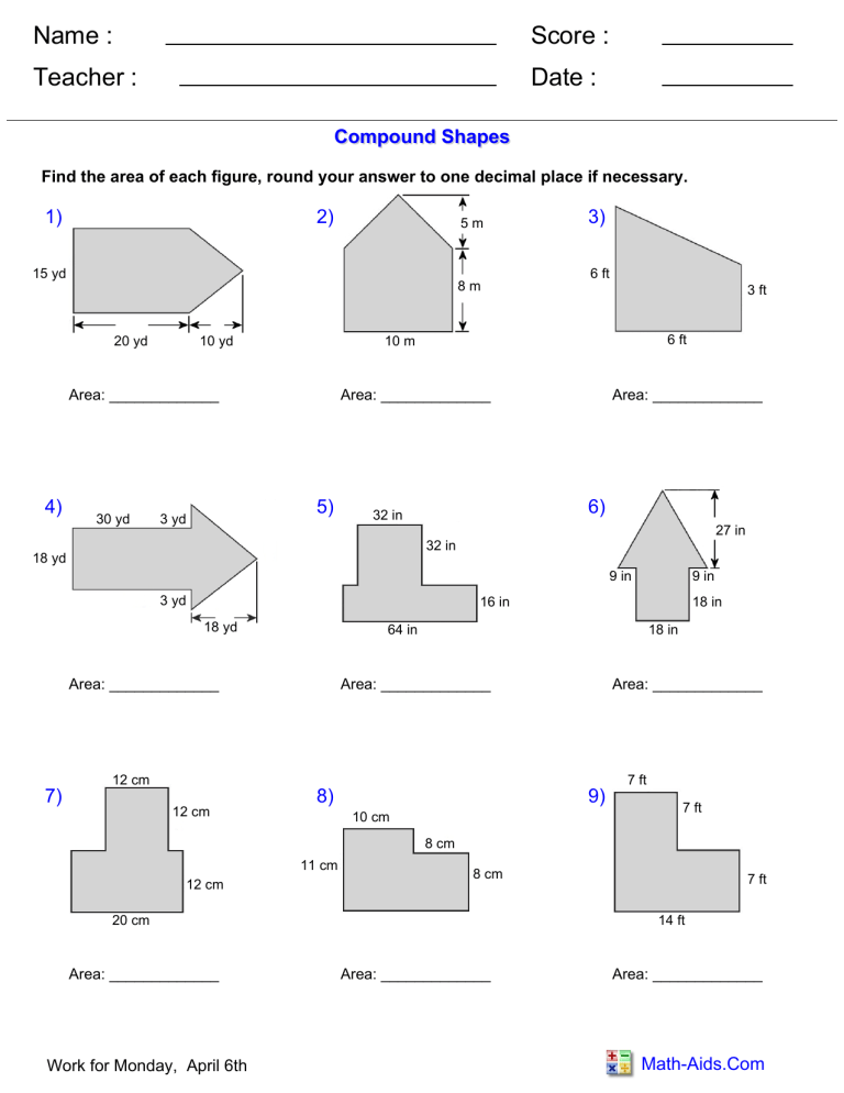 Surface Area Of Irregular 3d Shapes Worksheet