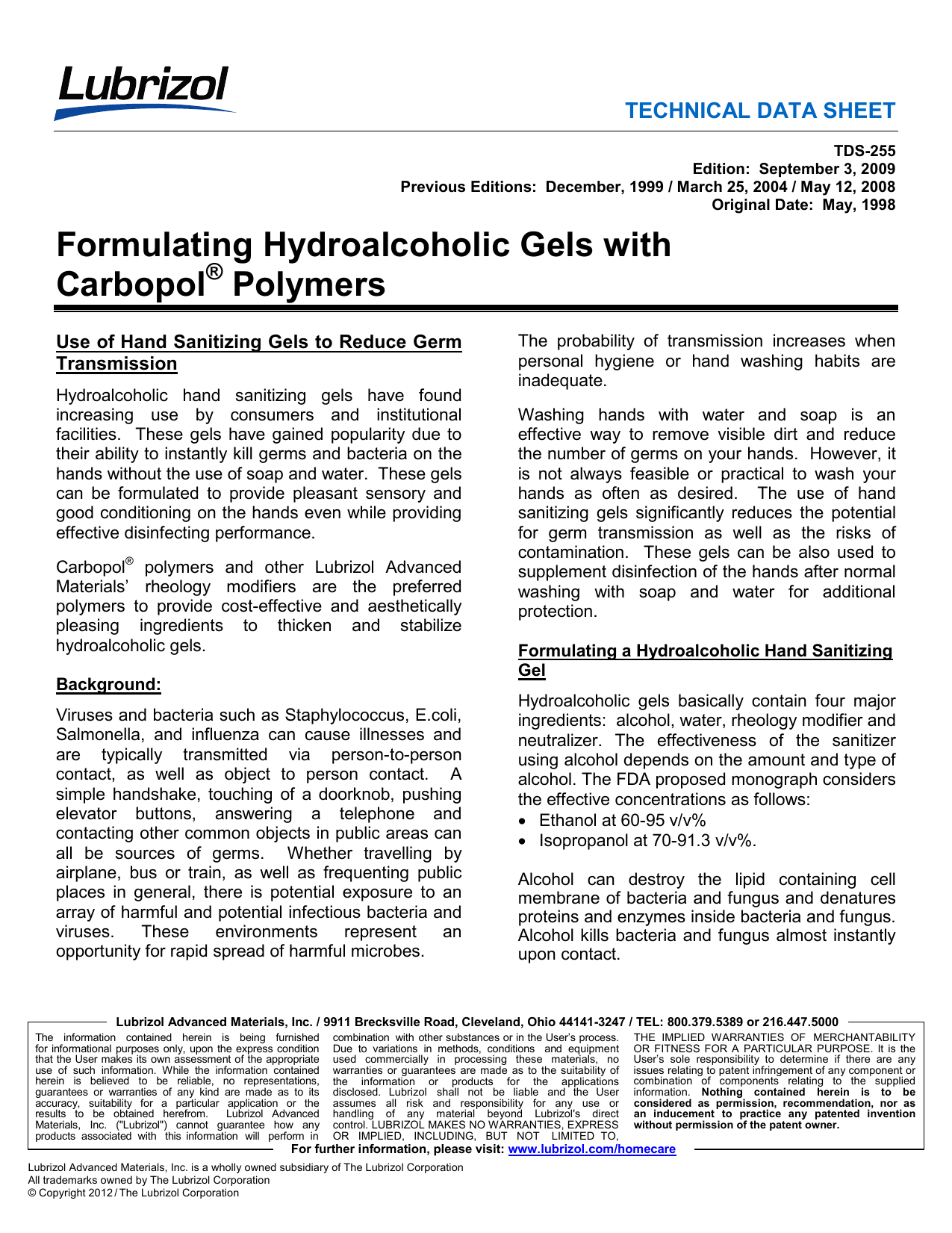 Formulating Hydroalcoholic Gels with Carbopol Technical Lubrizol
