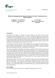 A2 304 Cigre2012 1LAB000513 Effects of geomagnetically induced currents on power transformers and power systems