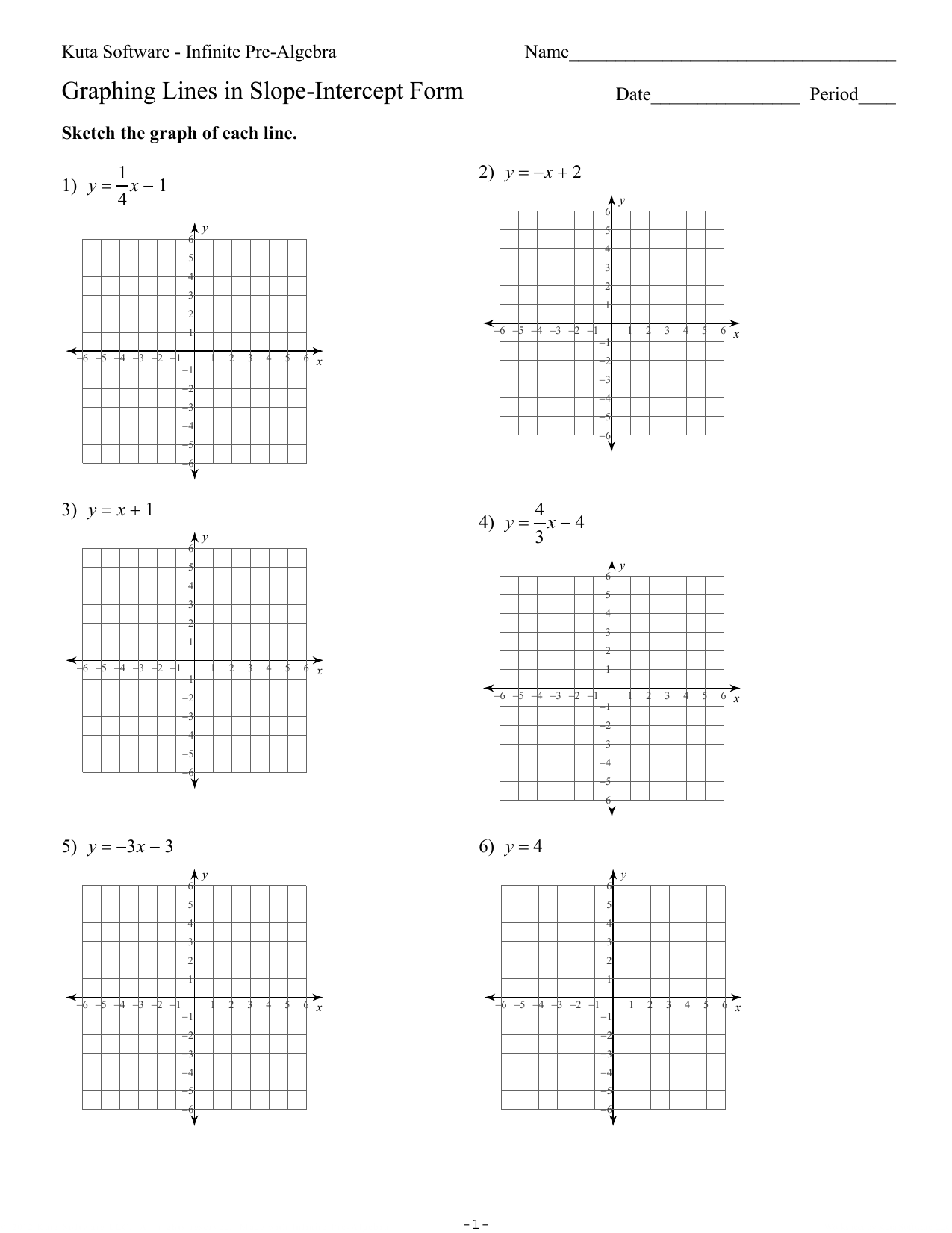 Graphing Lines in Slope-Intercept Form Regarding Slope Intercept Form Worksheet