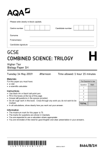 AQA Combined Science Trilogy Biology Paper 1 H