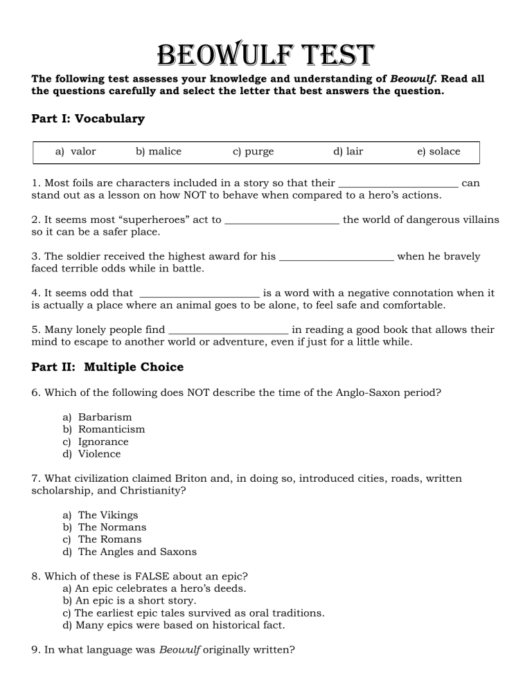 Beowulf Final Test 