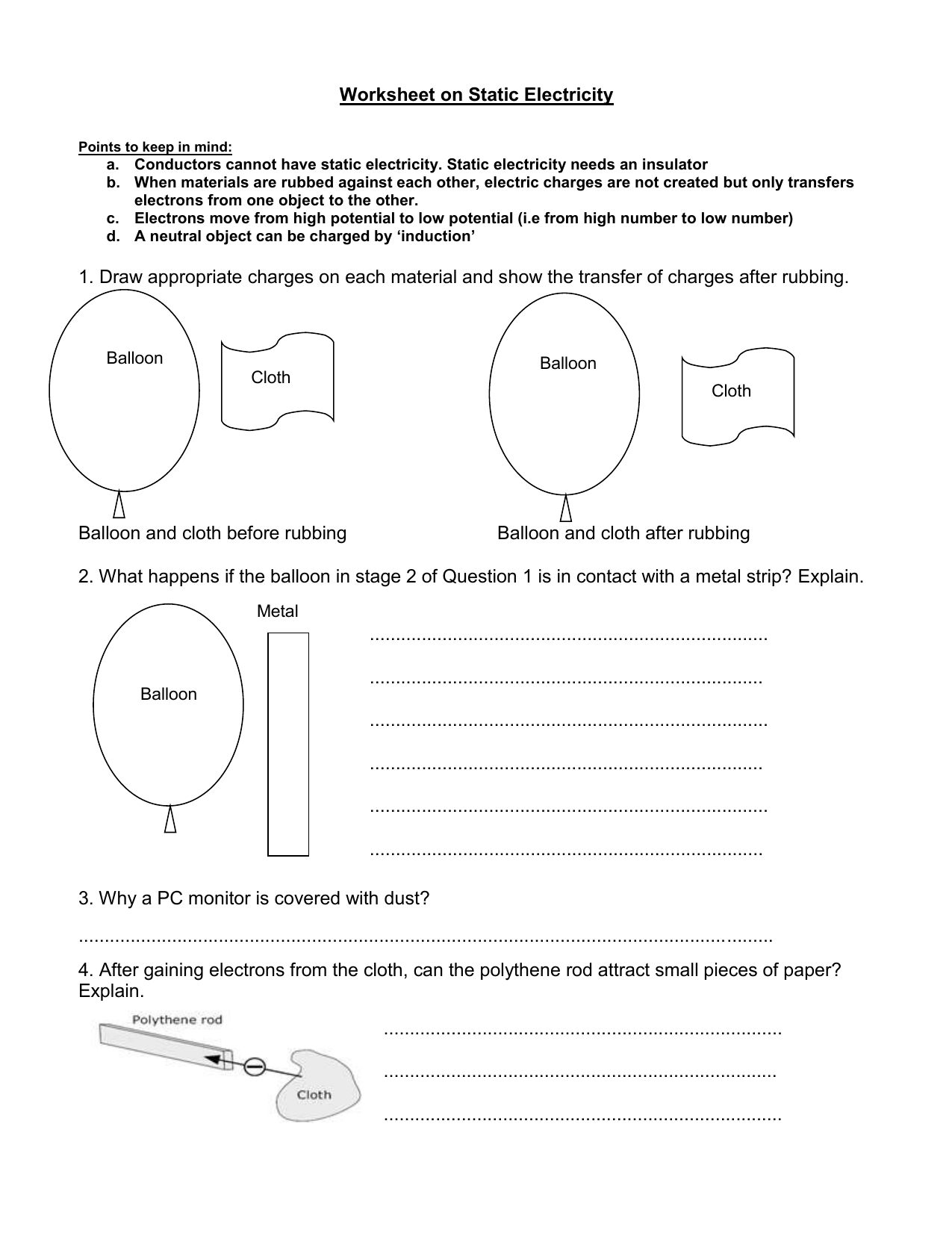 Electricity Multiple Choice Worksheet