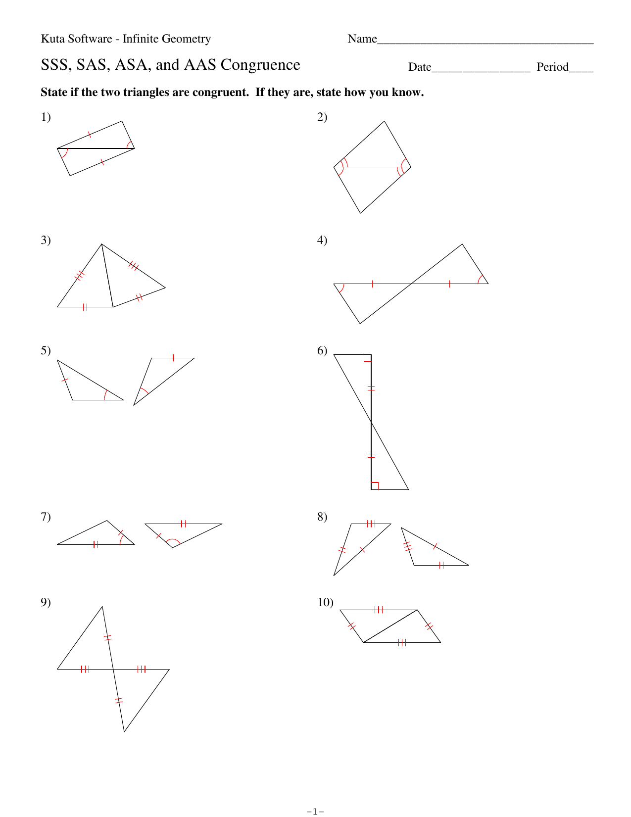 21-SSS SAS ASA and AAS Congruence With Triangle Congruence Practice Worksheet