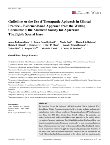 Guidelines on the Use of Therapeutic Apheresis in Clinical Practice 2019