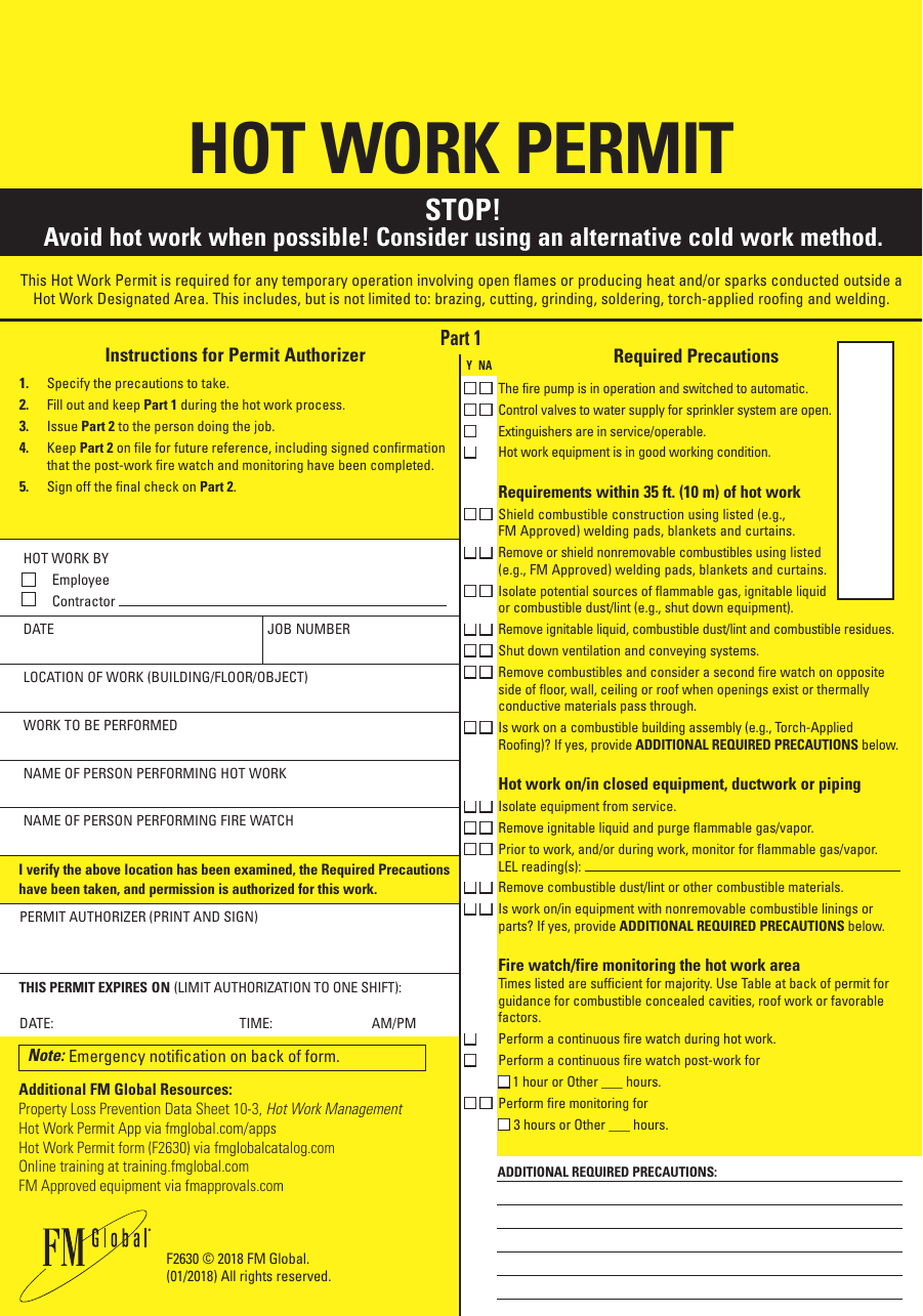 Hot Work Permit Procedure Printable Forms Free Online