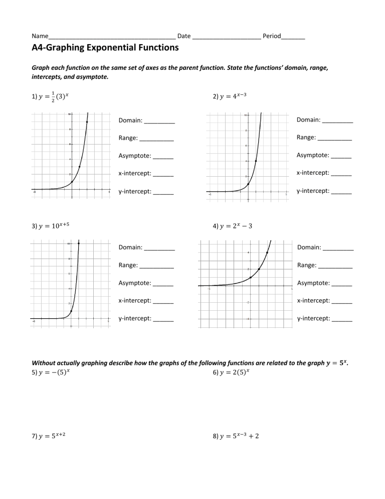 Graphing Exponential Functions Worksheet by Madison Moore  TPT
