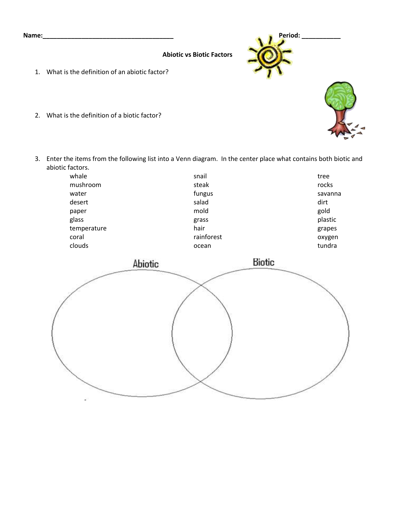 Abiotic and Biotic Factors For Abiotic And Biotic Factors Worksheet