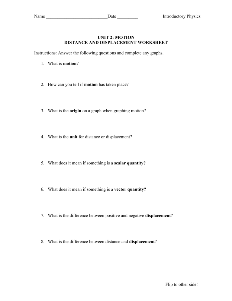 Worksheet Distance And Displacement