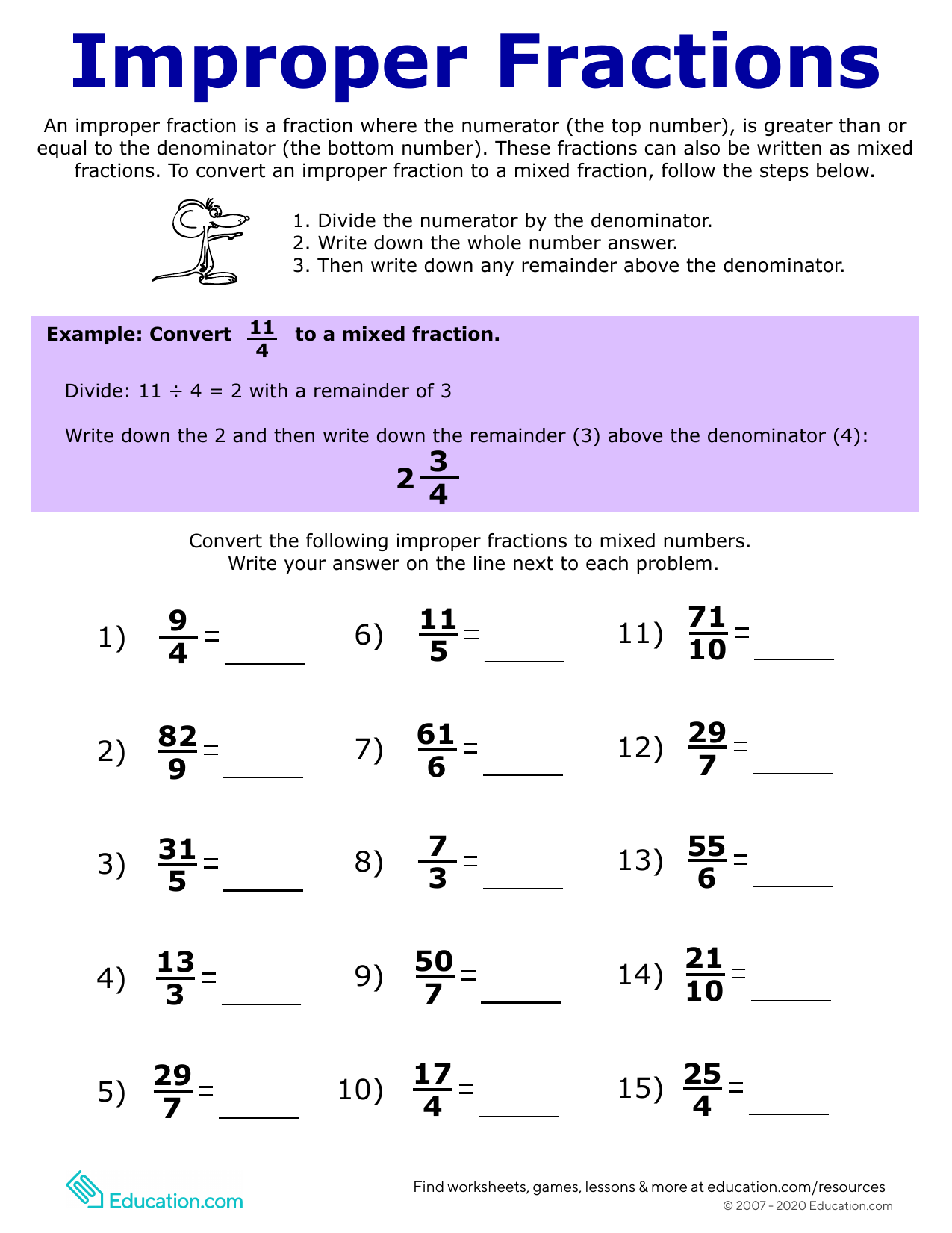 converting fractions to improper fractions