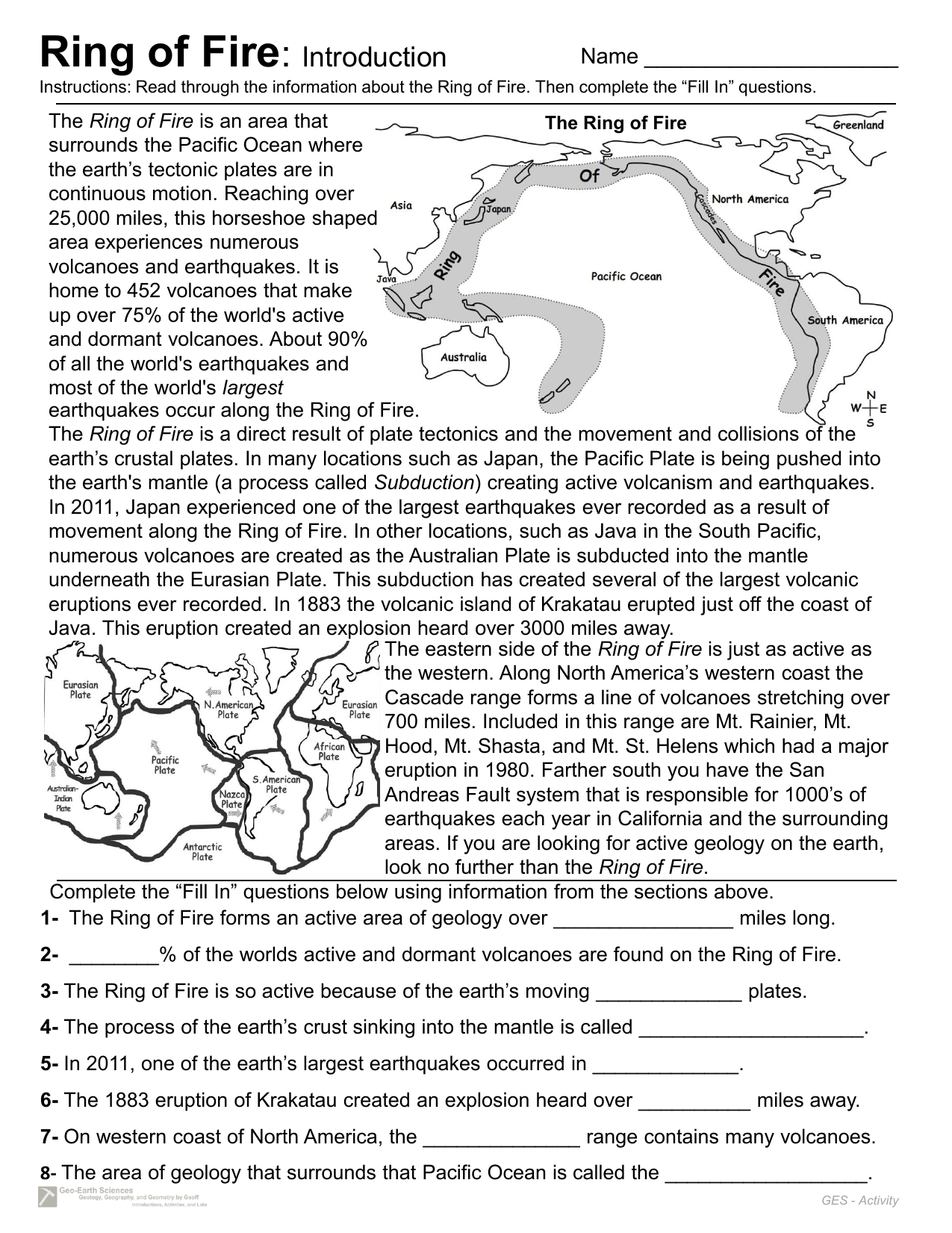 On the given outline map of the world, mark the following: Pacific Ring of  fire Earthquake prone zones (any two) Locate any two active volcanoes of  the world. Himalayas and Alps ranges. -