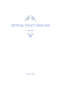 Critical Policy Analysis in Education - Assignment 1