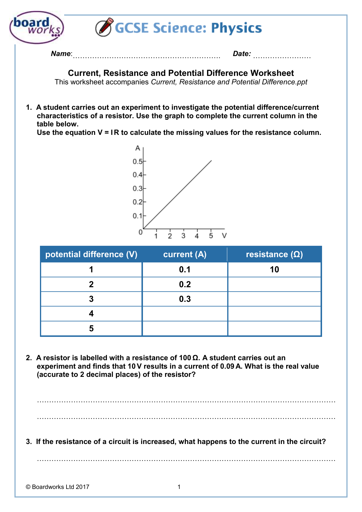 What Is The Relationship Between Current Resistance And Potential Difference