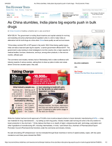 China stumbles, India plans big exports push in bulk drugs - The Economic Times