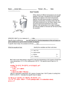 Heat Transfer and Specific Heat Fill in Note Sheet With Answered Examples