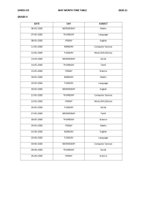 Grade 4 May-month Time table