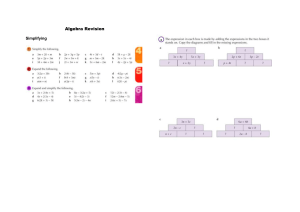 Worksheet - Algebra Revision (L5-7)