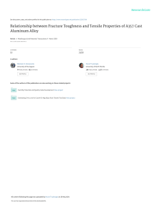 Relationship between Fracture Toughness and Tensile Properties of A357 Cast Aluminum Alloy