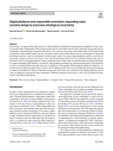 Digital platforms and responsible innovation: expanding value sensitive design to overcome ontological uncertainty