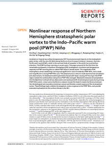 Nonlinear response of Northern Hemisphere stratospheric polar vortex to the Indo-Pacific warm pool (IPWP) Niño