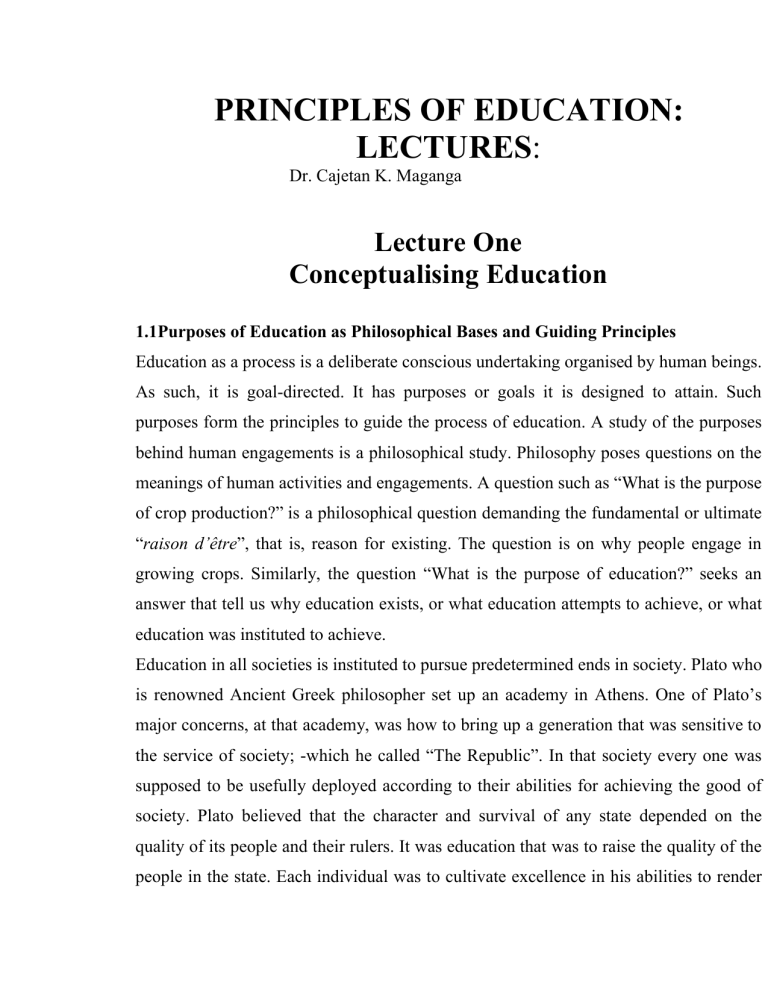 PRINCIPLES OF EDUCATION LECTURES Lecture