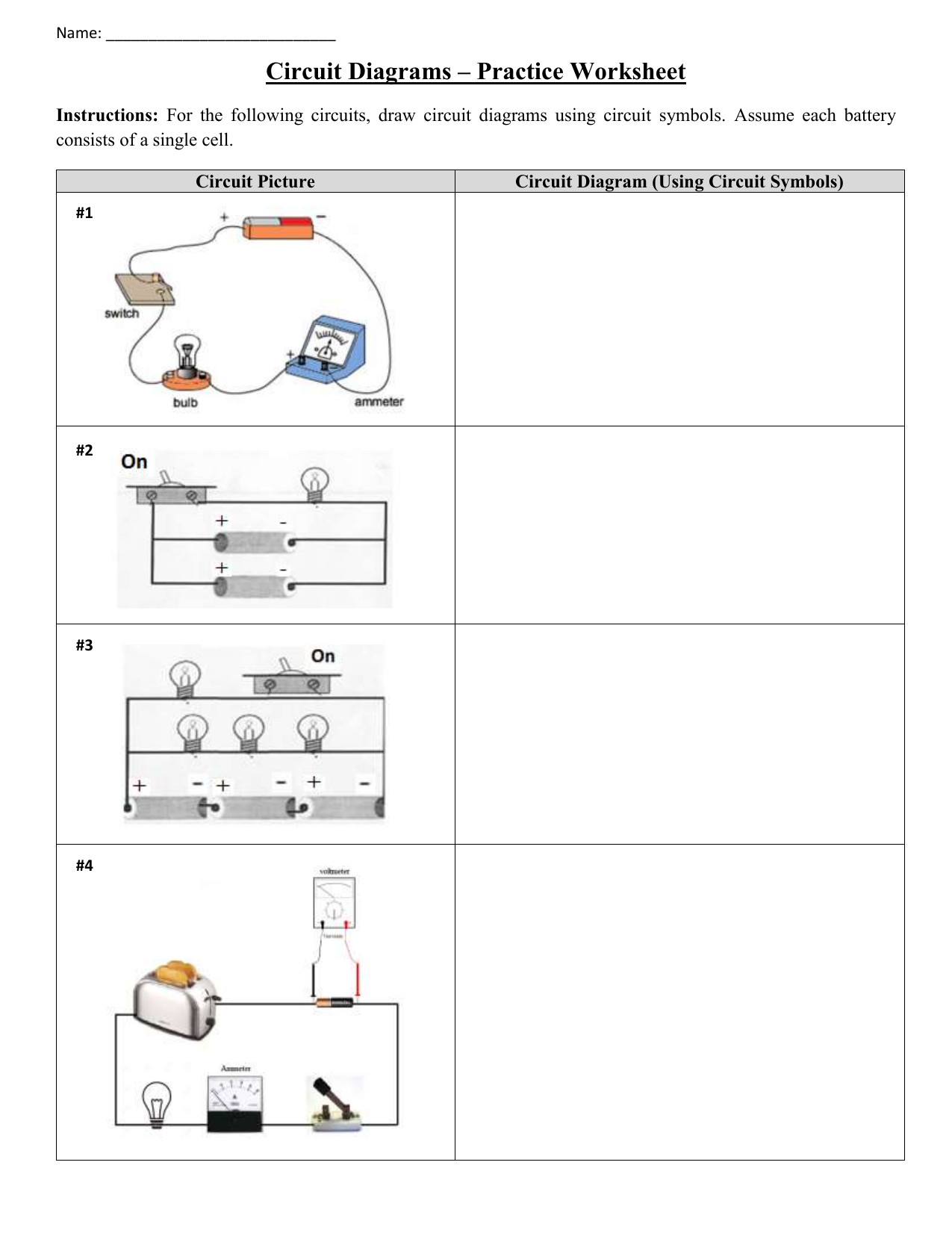 22 Circuit Diagrams Practice Worksheet