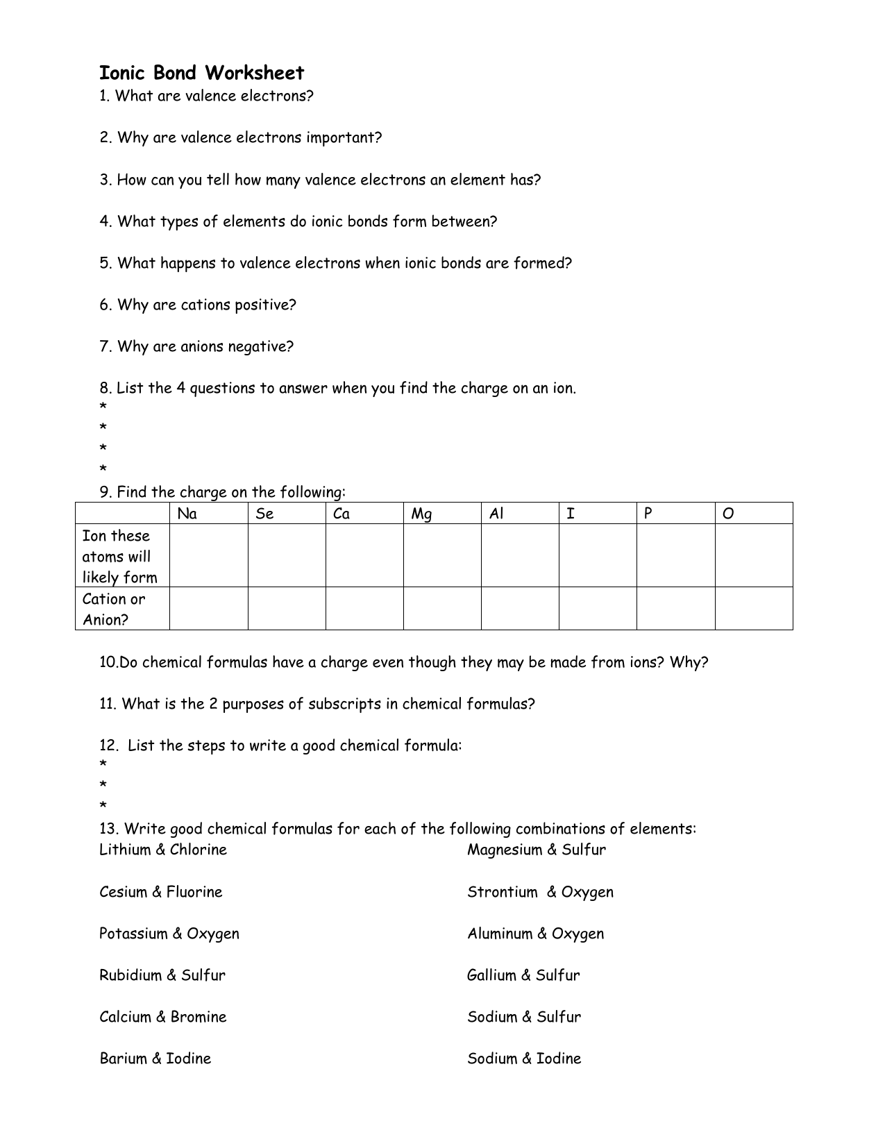 Ionic Bond Worksheet In Ionic Bonds Worksheet Answers