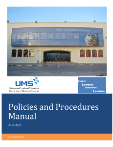 UMS Policies and Procedures Manual Ref UMSPPM161020